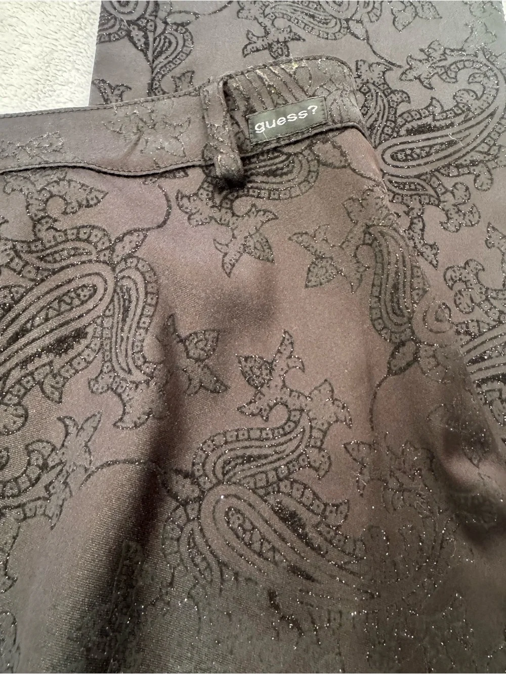 Guess Vintage Black‎ Flocked Paisley Sparkle Pants Size 29 Y2K Gothic Bootcut